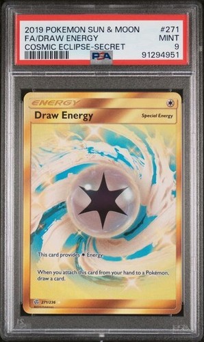 2019 Pokemon Cosmic Eclipse FULL ART DRAW ENERGY SECRET RARE #271/236 PSA 9 MINT