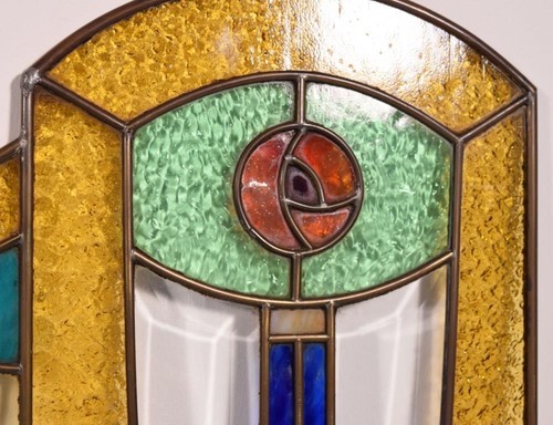 Pair of Vintage French Art Deco Stained Glass Panels with Copper Frames - Picture 13 of 15