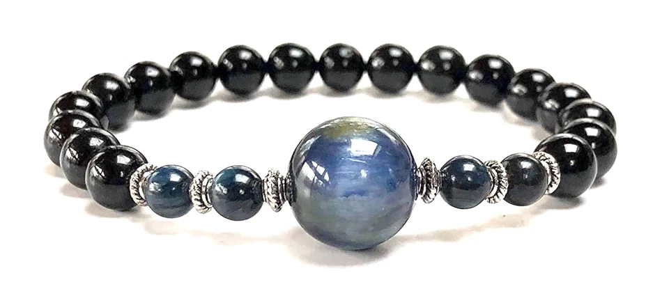 8 мм черный турмалин и 14 мм кианит эластичный браслет | Козерог, Овен зодиак - Изображение 4 из 4