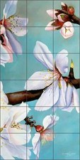 Tile Mural Backsplash Ceramic Wayman Flowers Floral Almond Blossom Art POV-DW002