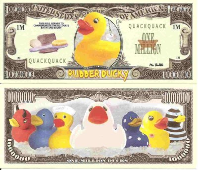 Rubber Ducky Bath Time Buddy Millionen Dollar Scheine x 2 Ente Quack Quack