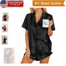 Luxurious Women's Silk Pajamas Set - Button Down Ruffle Sleepwear in Black