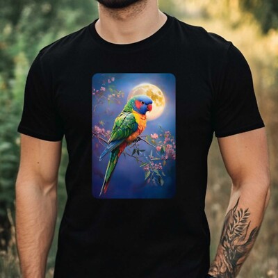 Herren T-Shirt Regenbogenlori bei Vollmond Motiv Baumwolle Größe XS bis 5XL