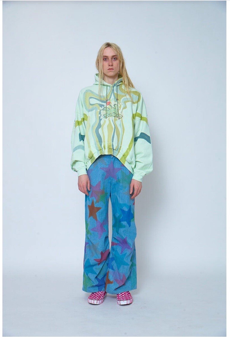NWT Collina Strada Women’s XS Puppy Smoosh Hoodie Flower Swirl Green