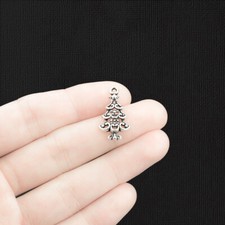 10 Christmas Tree Antique Silver Tone Charms - XC015