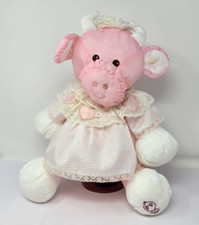 Vtg Fisher Price Puffalump Plush 1986 Pink Cow Hearts Lace Dress 8001 Stuffed