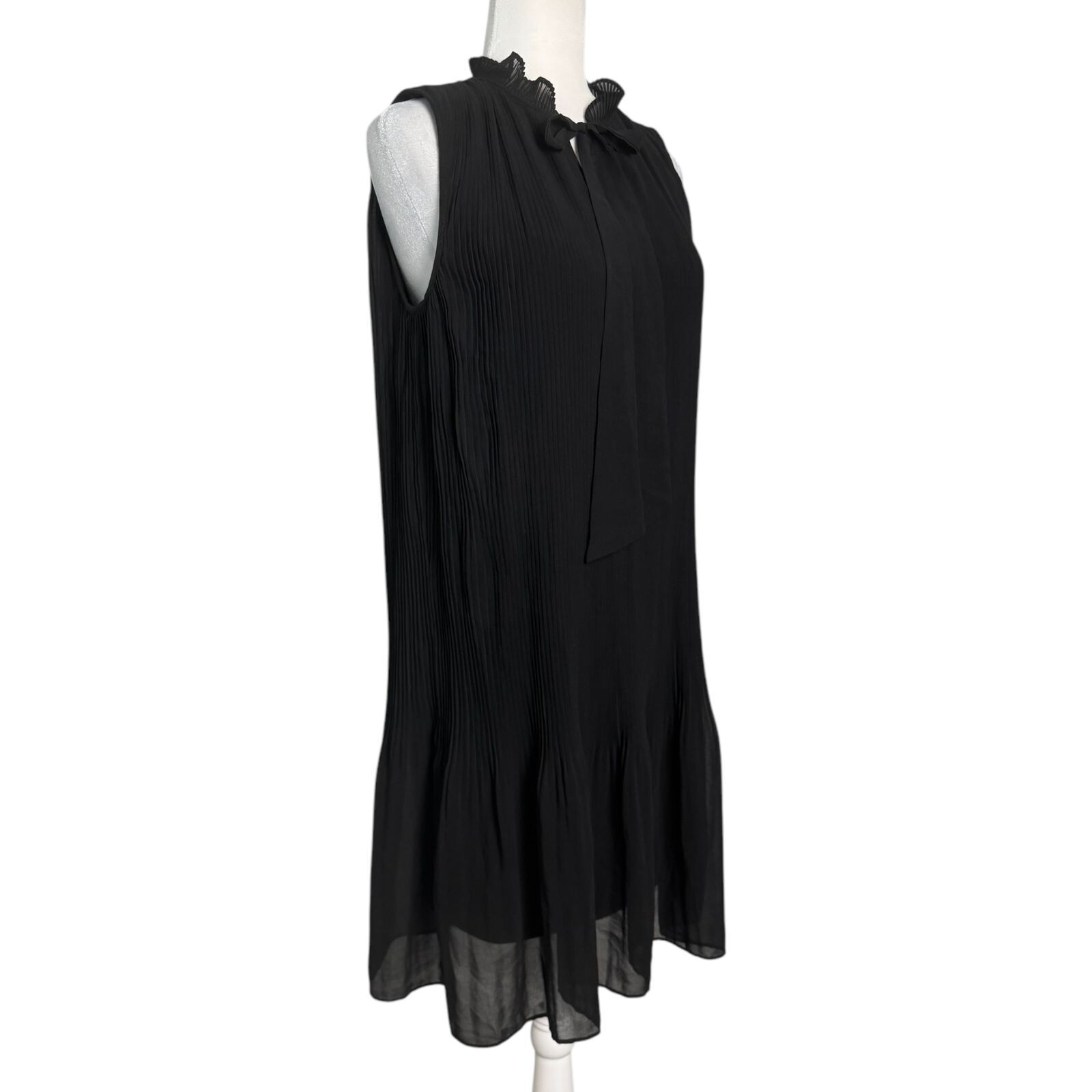 DKNY Black Sleeveless Tie-Neck Pleated Dress Little Black Dress - Main Image