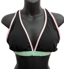 Jessica Simpson Wimen's Size D Black Ribbed Cross Back Bikini Swim PaddedTop
