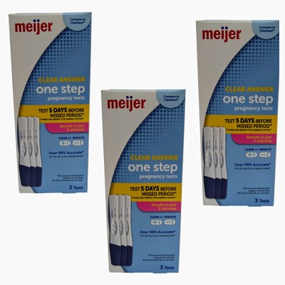 3 x Meijer Clear Answer, One Step Pregnancy Test 3pk(9 total) EXP 2/28/2026