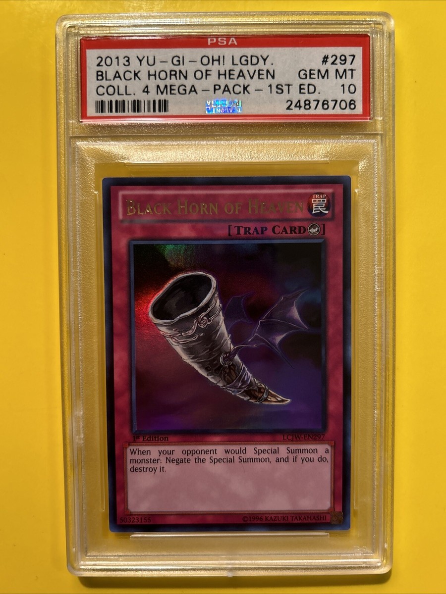 YuGiOh BLACK HORN OF HEAVEN #LCJW-EN297🔥PSA 10 GEM🔥1st EDITION