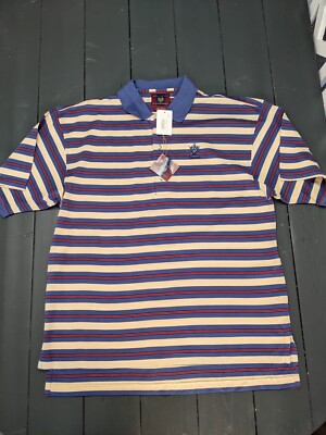 Byron Nelson Eleven Straight Golf Polo Shirt XL Blue Beige Stripes Cotton 