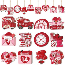 Valentines Day Ornaments for Tree Heart Decoration Indoor 24 Pcs,Wooden Cutouts
