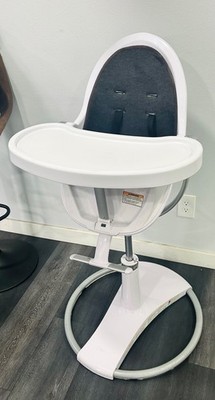 bloom fresco high chair, white with black charcoal seating, full recliner 