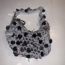 Build a Bear Workshop BABW Silver Sequin Crochet Evening Bag Purse Great Shape