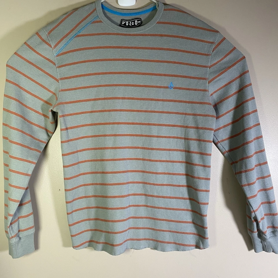 Y2K Volcom Thermal Waffle Shirt Men’s L Gray Striped Skater Cyber Goth - Image 2 of 4