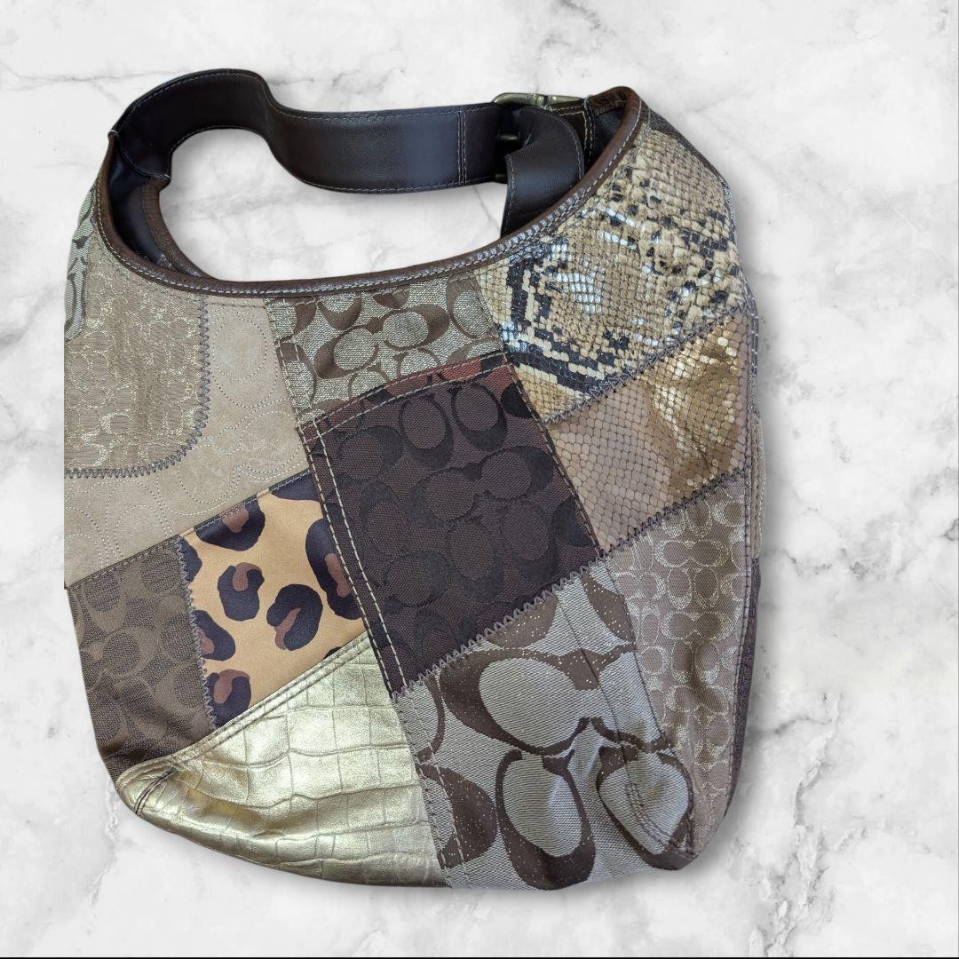 Coach Patchwork Leopard Print Leather Canvas Shou… - image 2