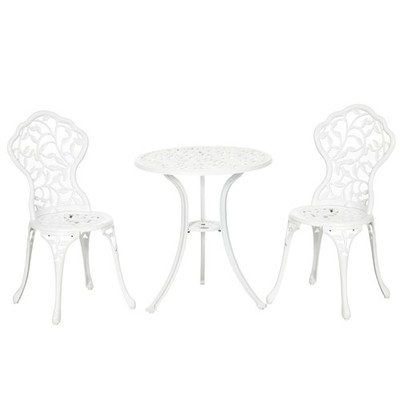 Outsunny Aluminium Bistrogarnitur Garten Couchtisch Stuhl Outdoor Essgruppe weiß