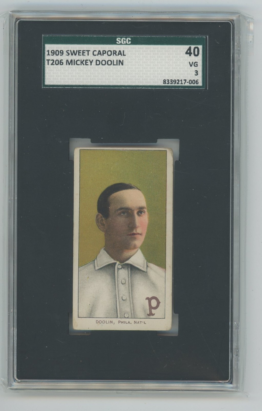 1909 T206 Sweet Caporal Baseball MICKEY DOOLIN Philadelphia SGC 3 150 Subjects