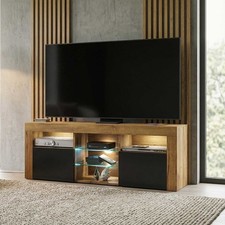 145cm Modern TV Unit Oak Matt Body & Black Matt Doors | White LED  Free | UK