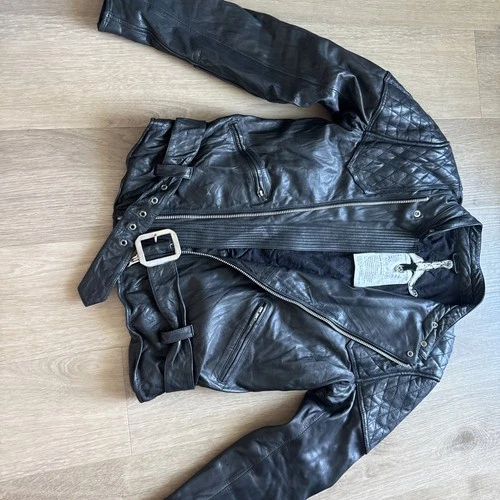 Private Brand AG Black Goat Leather Biker Jacket Quilted Moto XL Japanese Brand image 2
