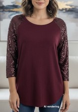 Tommy Bahama Maroon Red Sequin 3/4 Sleeve Lightweight Sweater  Medium