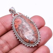 Natural Poppy Jasper -Morgan Hill Gemstone 925 Sterling Silver Pendant 1.76" P35
