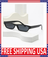 Small Rectangular Frame Sunglasses Spring Hinge Unisex Black UV 400 - Free Ship