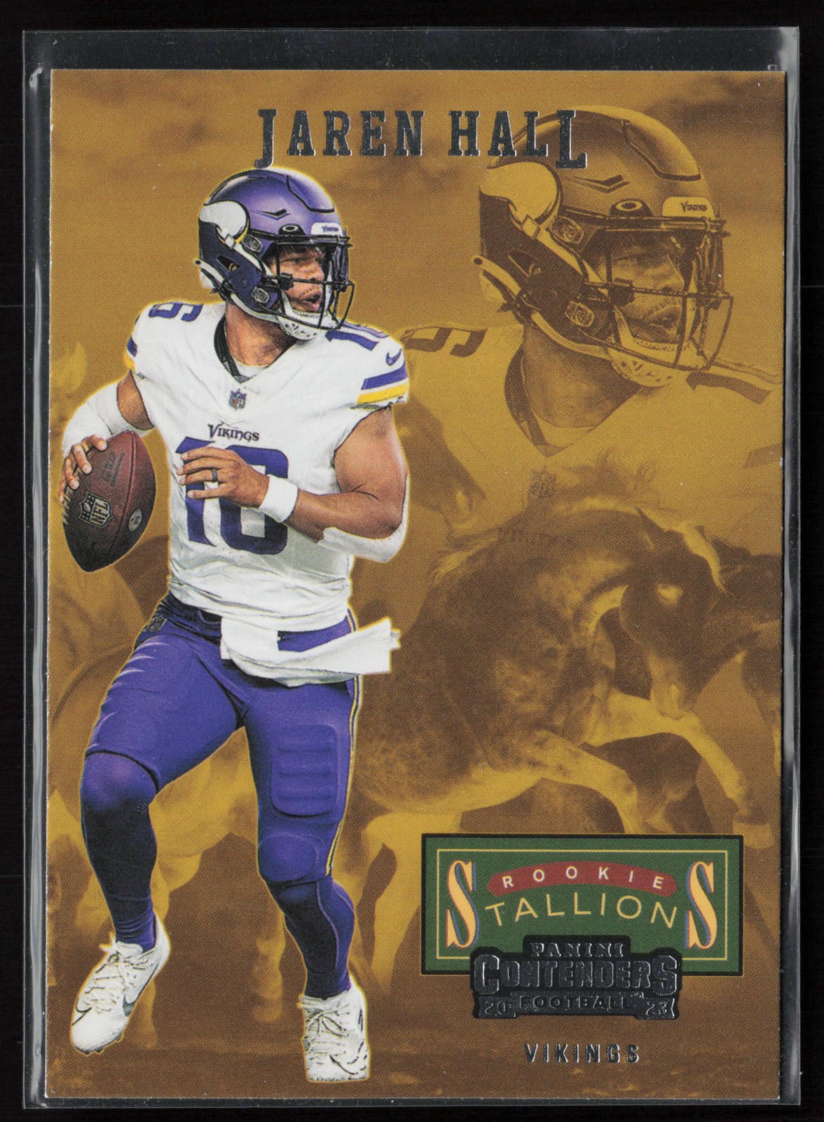 Jaren Hall #5 Football Cards 2023 Panini Contenders Rookie Stallions trading card — raw and PSA graded price guide
