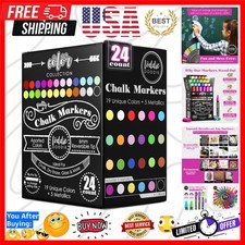 Chalk Markers - 24-Pack, 6mm Reversible Tips - Colored Chalk Pens for Art  D...