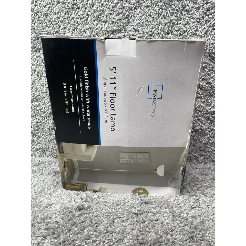 Lâmpada de assoalho Mainstays acabamento dourado 5' 11" interruptor rotativo de três vias decoração para casa nova - Imagem 2 de 4
