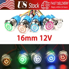 2PCS Latching Push Button Power Switch 16mm 12V LED ON OFF Waterproof Stainless