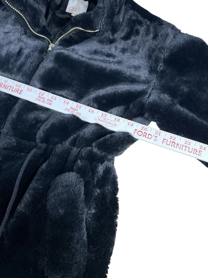 GB Abrigo Negro de Piel Sintética Para Mujer Cremallera Frontal Cordón Cintura Longitud Media Chaqueta Med Foto 4 de 4