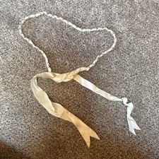 Ivory Ribbon Tie Bridal Belt Sash with Silver Tone Braided Metal Chain