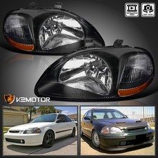 Black Fits 1996-1998 Honda Civic Ej Ek Em Dx Ex Lx Headlights Lamps Leftright