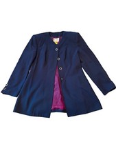 Jacqueline Ferrar Women  s Navy Single-Breasted Lined Blazer Jacket Size 8