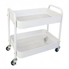 2 Tier Metal Rolling Cart with Wheels for Under Desk Storage & Pantry High