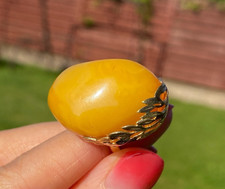 Authentic Baltic Yellow Amber Ring Silver 925 14k Gold plated Adjustable Butter