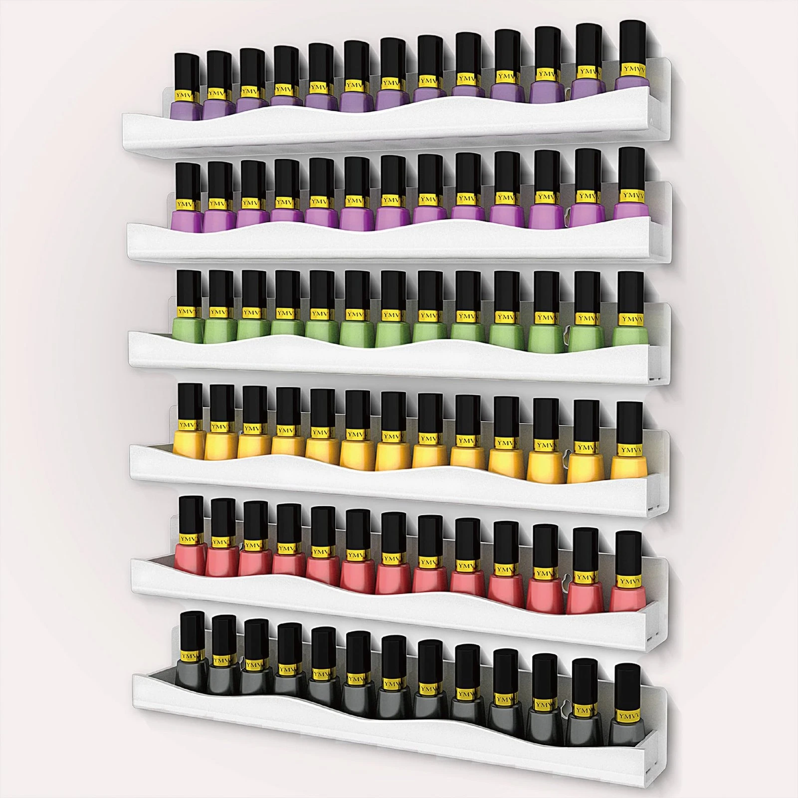 15" Nail Polish Rack Wall Mounted Shelf6 Pack White Acrylic Nail Polish Organ...