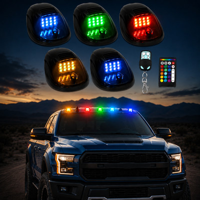 RGB Smoked LED Cab Roof Clearance Lights App For 03-18 Dodge Ram 1500 2500 3500