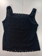 Womens M Black Lace Lined Front Sleeveless Square Neck Tank Top Camisole