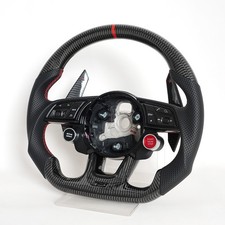 Volante plano de fibra de carbono con botón para Audi RS3 RS4 RS5 A3 A4 A5 S3 S4 S5