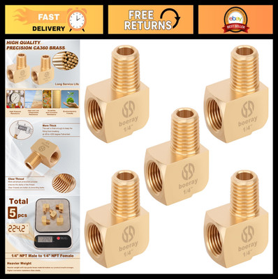 5pcs 1/4'' Brass Elbow Fittings, 90 Degree NPT Male to Female Pipe Connectors