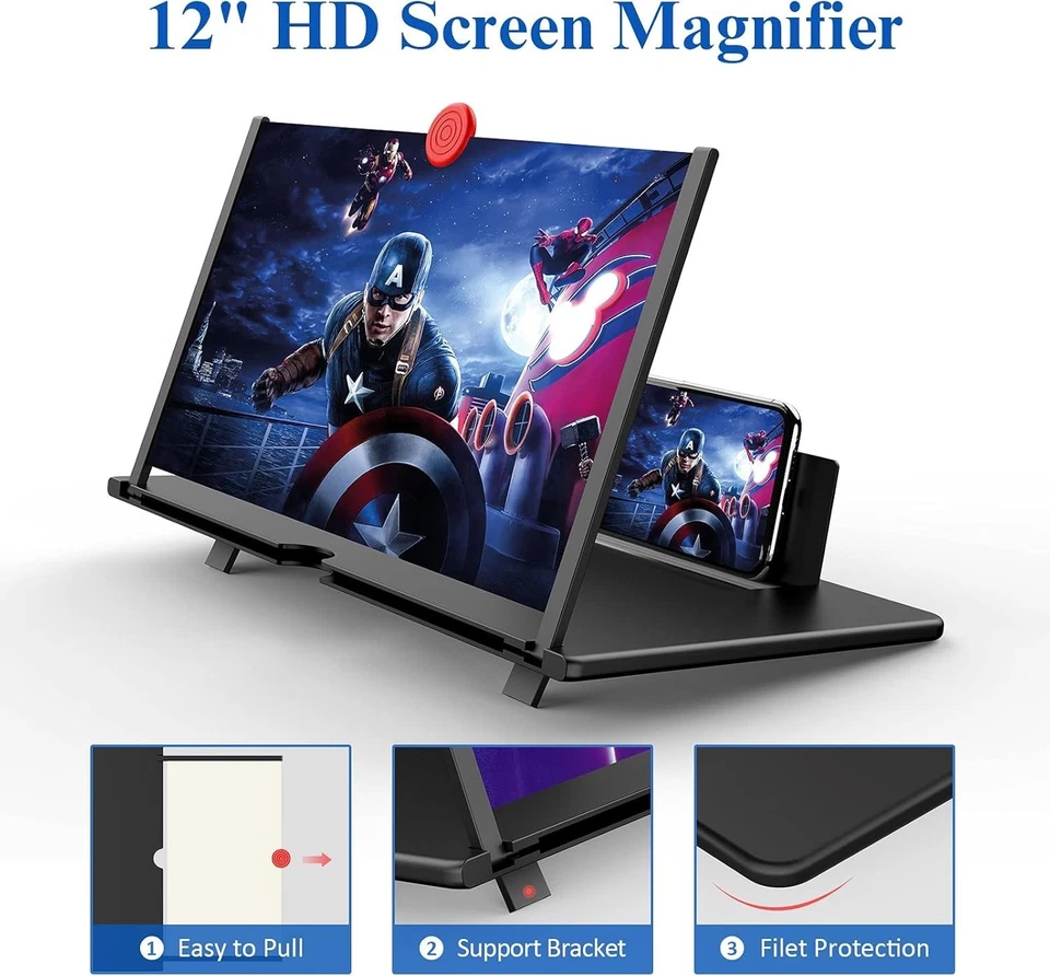 Lupa de pantalla HD 3D de 12 pulgadas: proyector de teléfono portátil para películas y juegos Foto 4 de 4