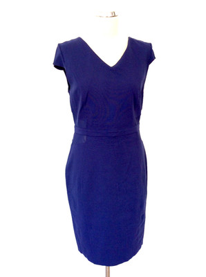 MARCCAIN DARK BLUE SHEER SIDE TRIM CAP SLEEVE BODYCON DRESS SIZE N4 UK 14