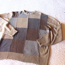 Oscar De La Renta Mens Sweater L Vintage Windowpane Colorblock Gray Brown Grey