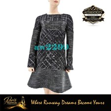 Chanel 13A 2013 New Most Wanted Runway Tweed Leather Trim Cc Dress Fr 38 Blk Gry
