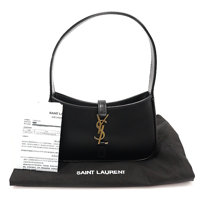 Borsa a tracolla Saint Laurent nera in pelle di vitello liscia mini hobo con monogramma