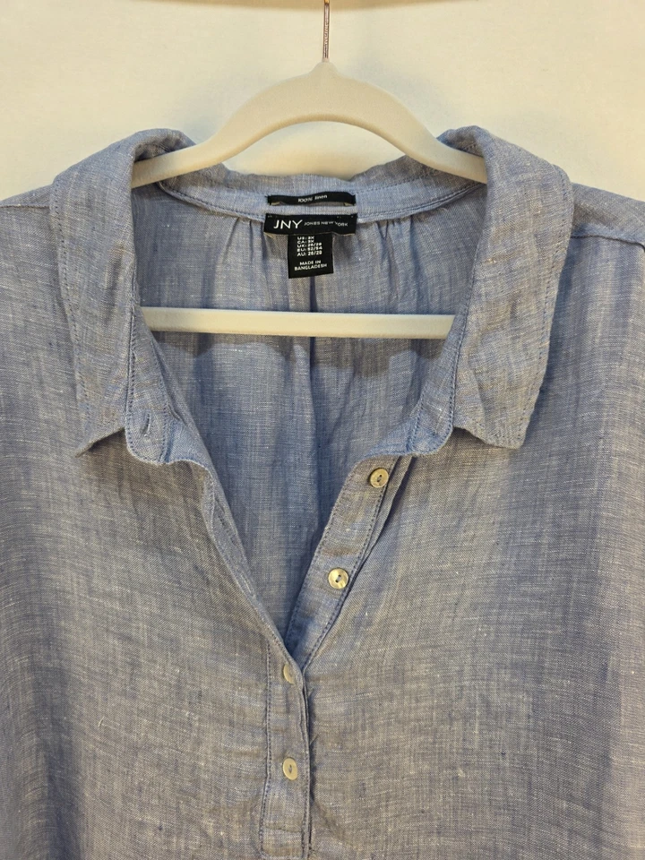 Camiseta para mujer JNY 3x 100 % lino azul claro túnica Jones New York Peasant Cottage Foto 2 de 4