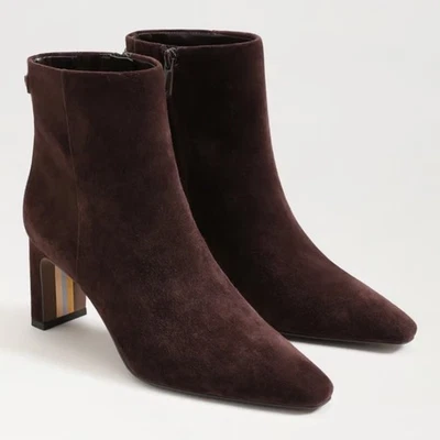 Sam Edelman Saige Café Noir Gamuza Punta Tacón Bloque Botines Mujer 9 - Imagen 1 de 4