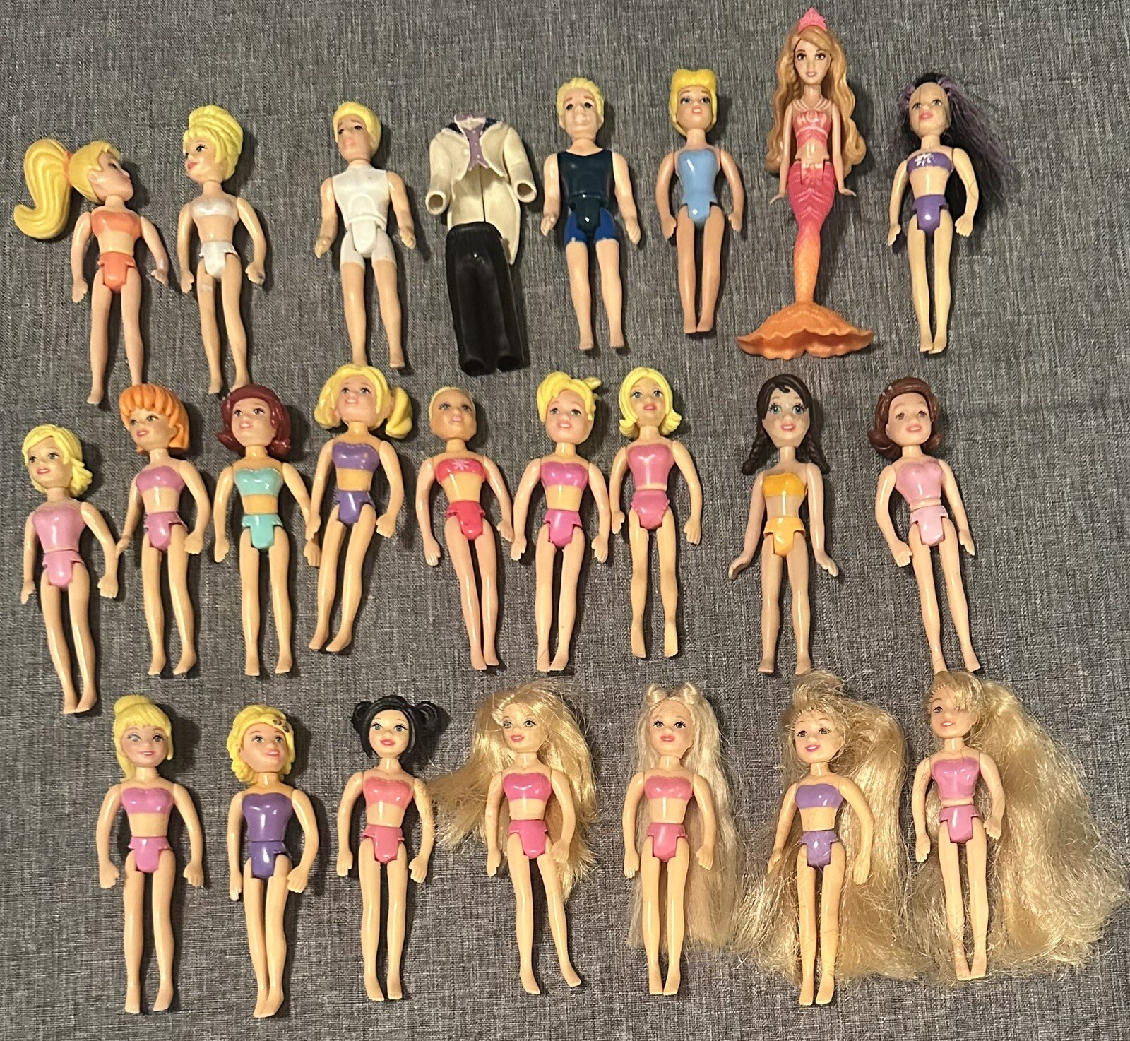 Lot 22 Fashion Polly Pocket Dolls Girls & Boys Rooted Blond Brunette Red + Extra